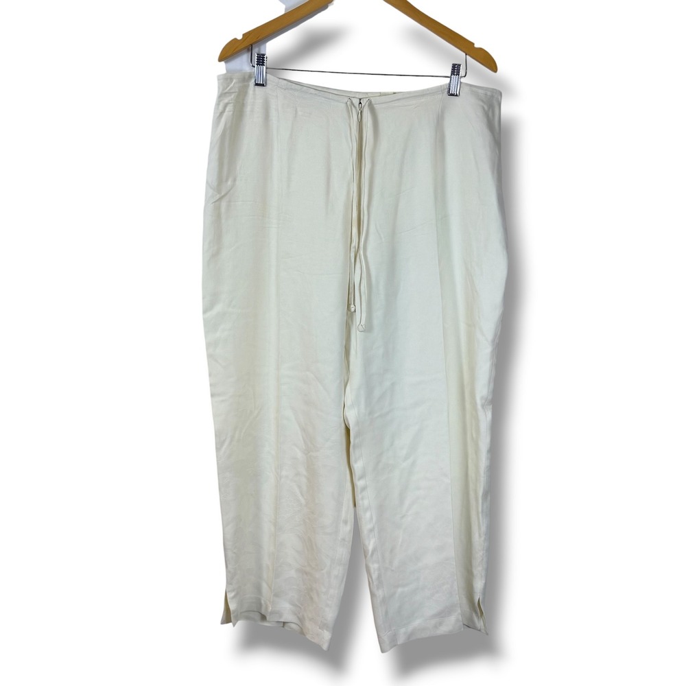 Tommy Bahama Cropped Pant Women 14 Cream Silk Floral Jacquard Relaxed Fit Resort - Picture 2 of 12